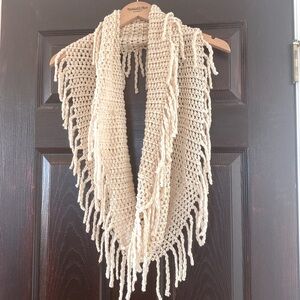 Cream Knit Infinity Tassel Scarf